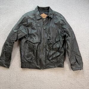 Vintage 90s Weekends Genuine Leather Bomber Jacket Black Distressed Pocket LT